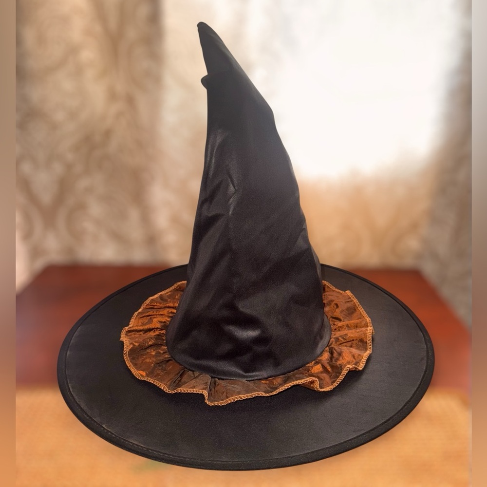 Black Orange Halloween Witch Hat Adult Costume Pointed Cap